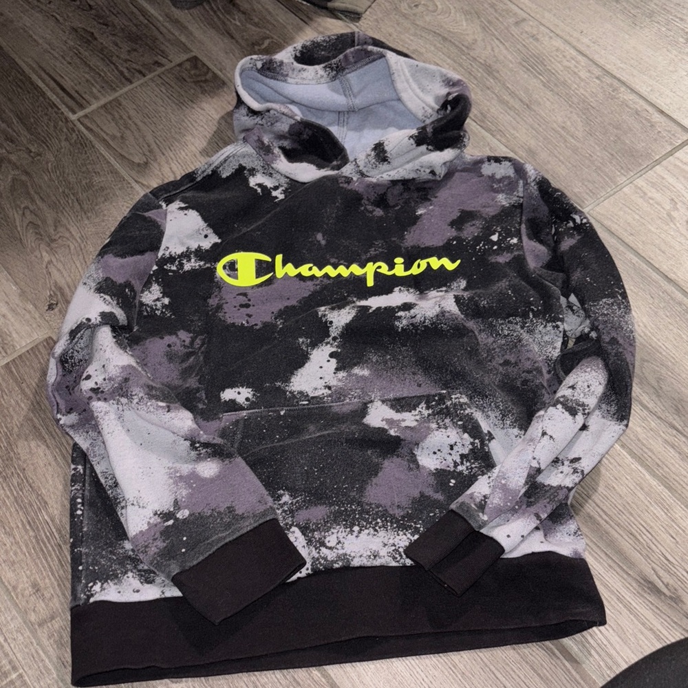 Champion Black and Gray Tie-Dye Men's Hoodie